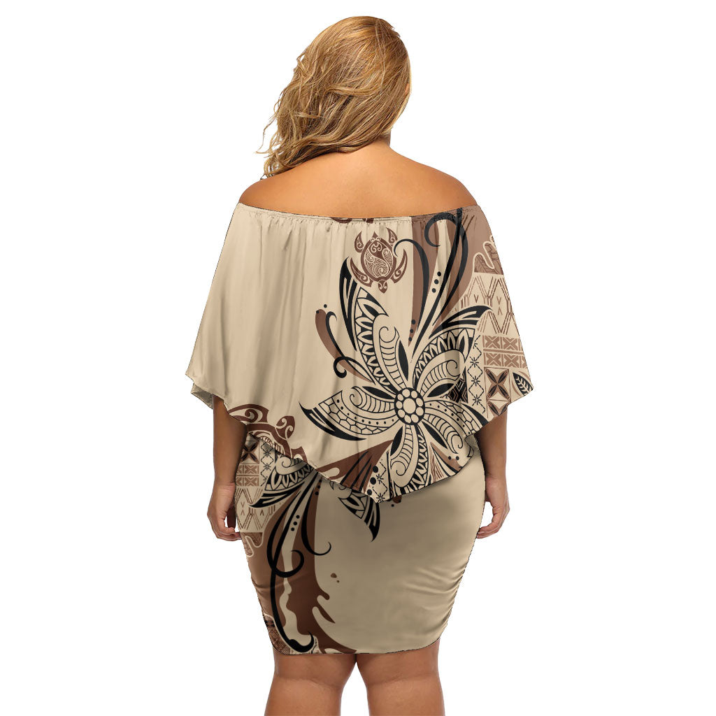 Talofa Samoa Mamanu Siapo Mix Malu Family Matching Off Shoulder Short Dress and Hawaiian Shirt Classic Beige Frangipani and Turtles