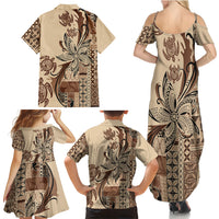 Talofa Samoa Mamanu Siapo Mix Malu Family Matching Summer Maxi Dress and Hawaiian Shirt Classic Beige Frangipani and Turtles