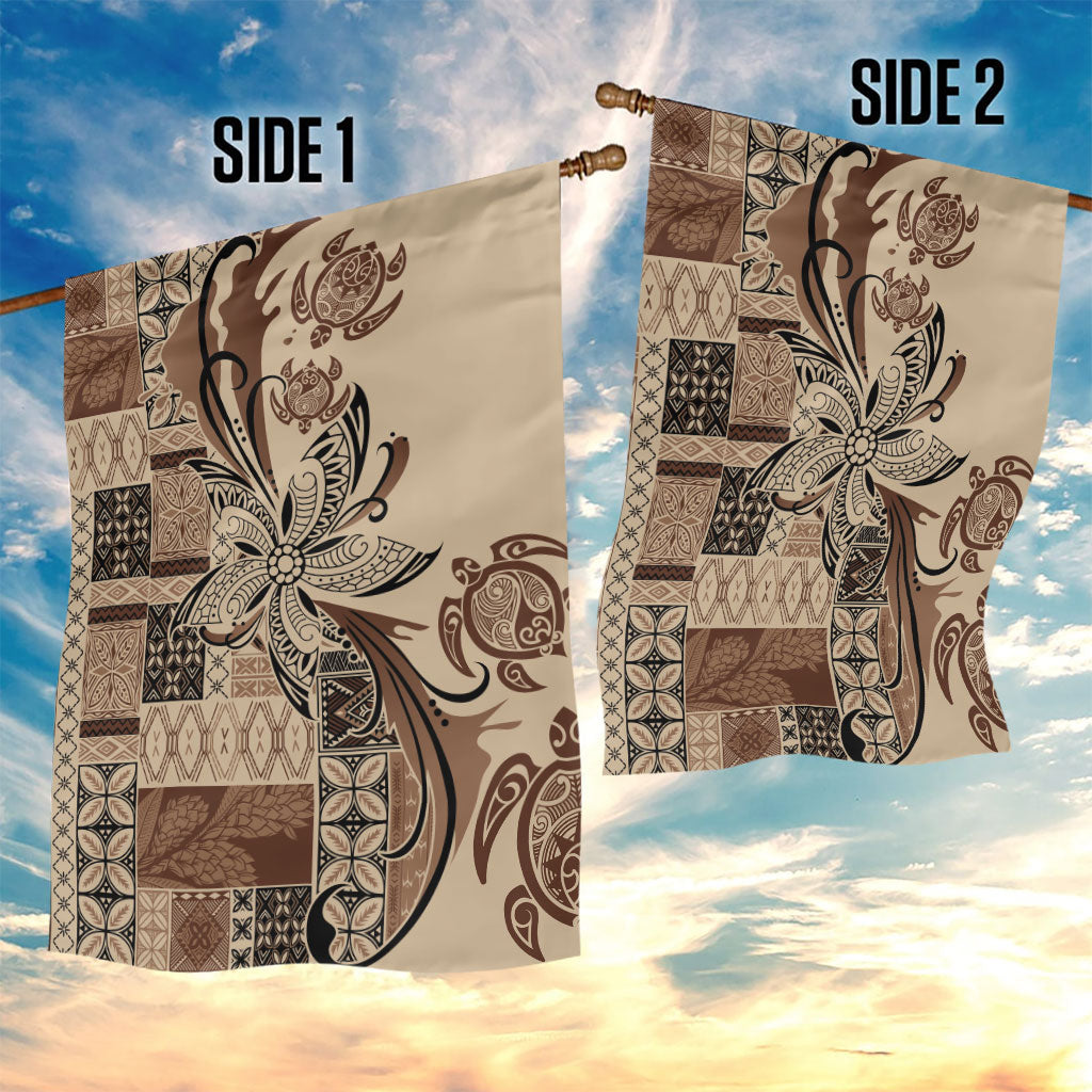 Talofa Samoa Mamanu Siapo Mix Malu Garden Flag Classic Beige Frangipani and Turtles