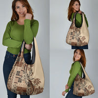 Talofa Samoa Mamanu Siapo Mix Malu Grocery Bag Classic Beige Frangipani and Turtles