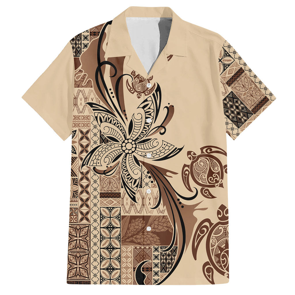 Talofa Samoa Mamanu Siapo Mix Malu Hawaiian Shirt Classic Beige Frangipani and Turtles
