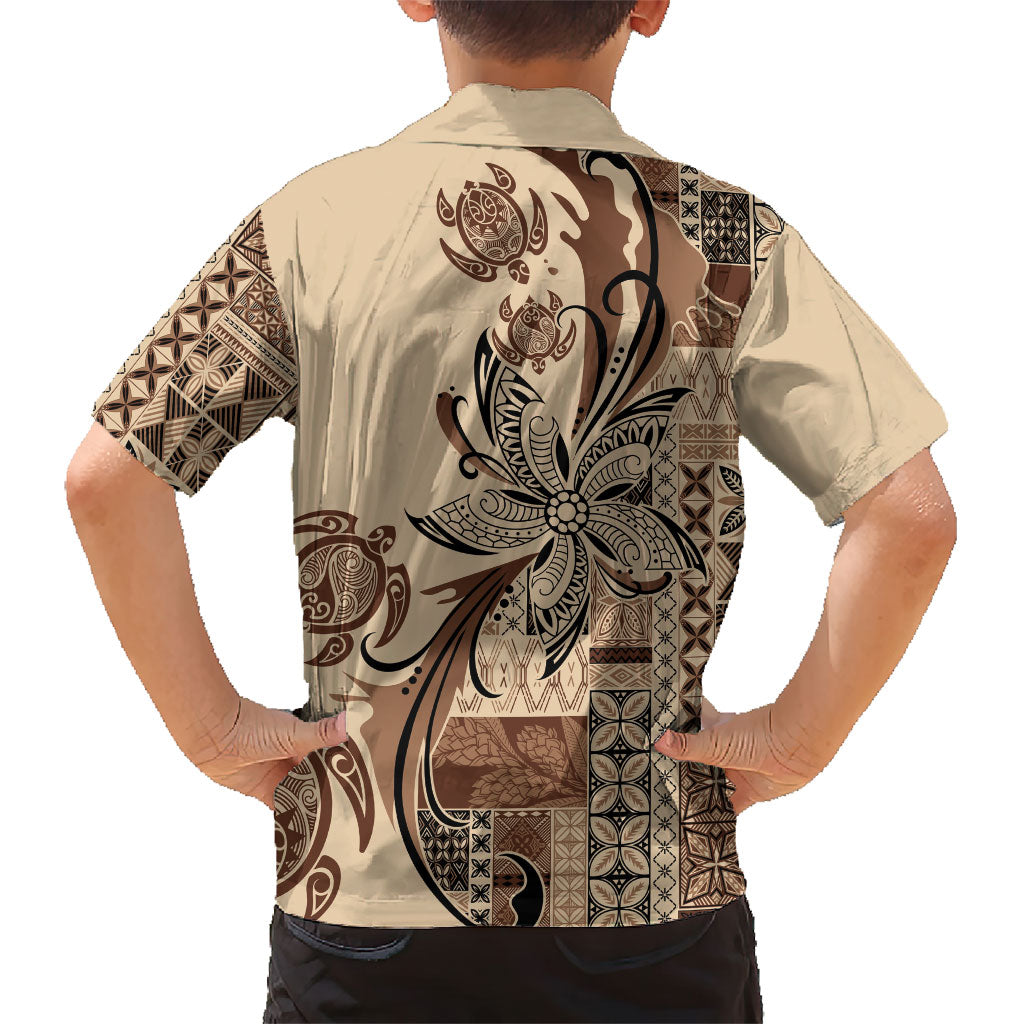 Talofa Samoa Mamanu Siapo Mix Malu Hawaiian Shirt Classic Beige Frangipani and Turtles