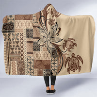 Talofa Samoa Mamanu Siapo Mix Malu Hooded Blanket Classic Beige Frangipani and Turtles