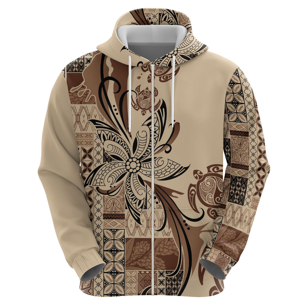 Talofa Samoa Mamanu Siapo Mix Malu Hoodie Classic Beige Frangipani and Turtles