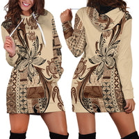 Talofa Samoa Mamanu Siapo Mix Malu Hoodie Dress Classic Beige Frangipani and Turtles