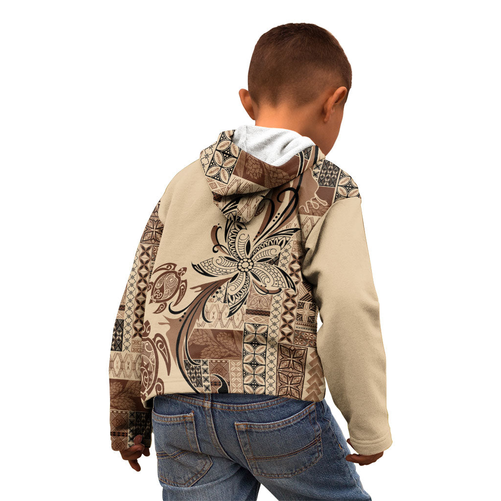 Talofa Samoa Mamanu Siapo Mix Malu Kid Hoodie Classic Beige Frangipani and Turtles