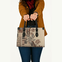 Talofa Samoa Mamanu Siapo Mix Malu Leather Bag Classic Beige Frangipani and Turtles