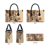 Talofa Samoa Mamanu Siapo Mix Malu Leather Bag Classic Beige Frangipani and Turtles