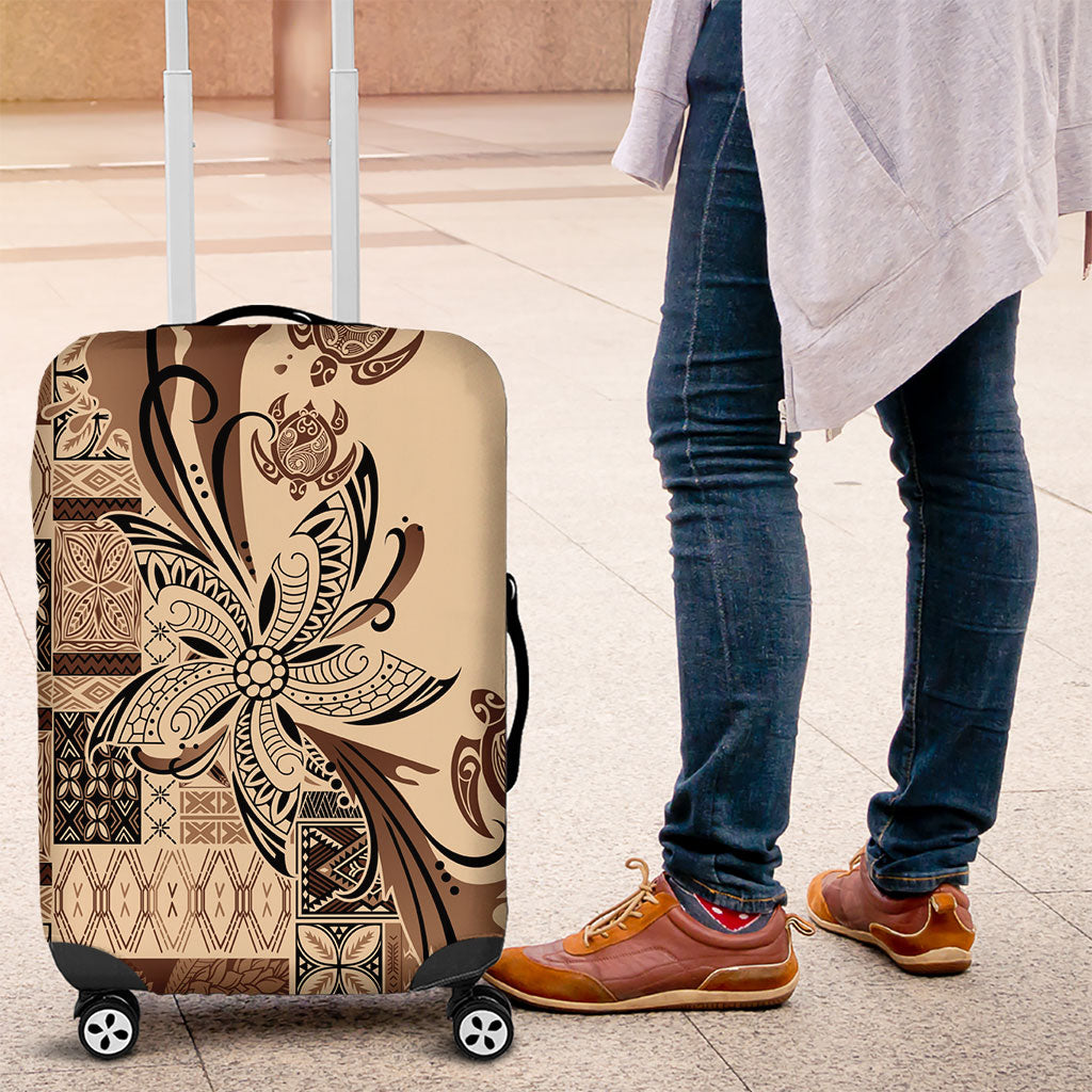 Talofa Samoa Mamanu Siapo Mix Malu Luggage Cover Classic Beige Frangipani and Turtles