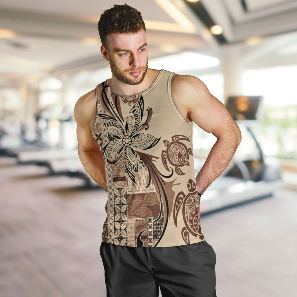 Talofa Samoa Mamanu Siapo Mix Malu Men Tank Top Classic Beige Frangipani and Turtles