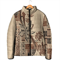 Talofa Samoa Mamanu Siapo Mix Malu Padded Jacket Classic Beige Frangipani and Turtles