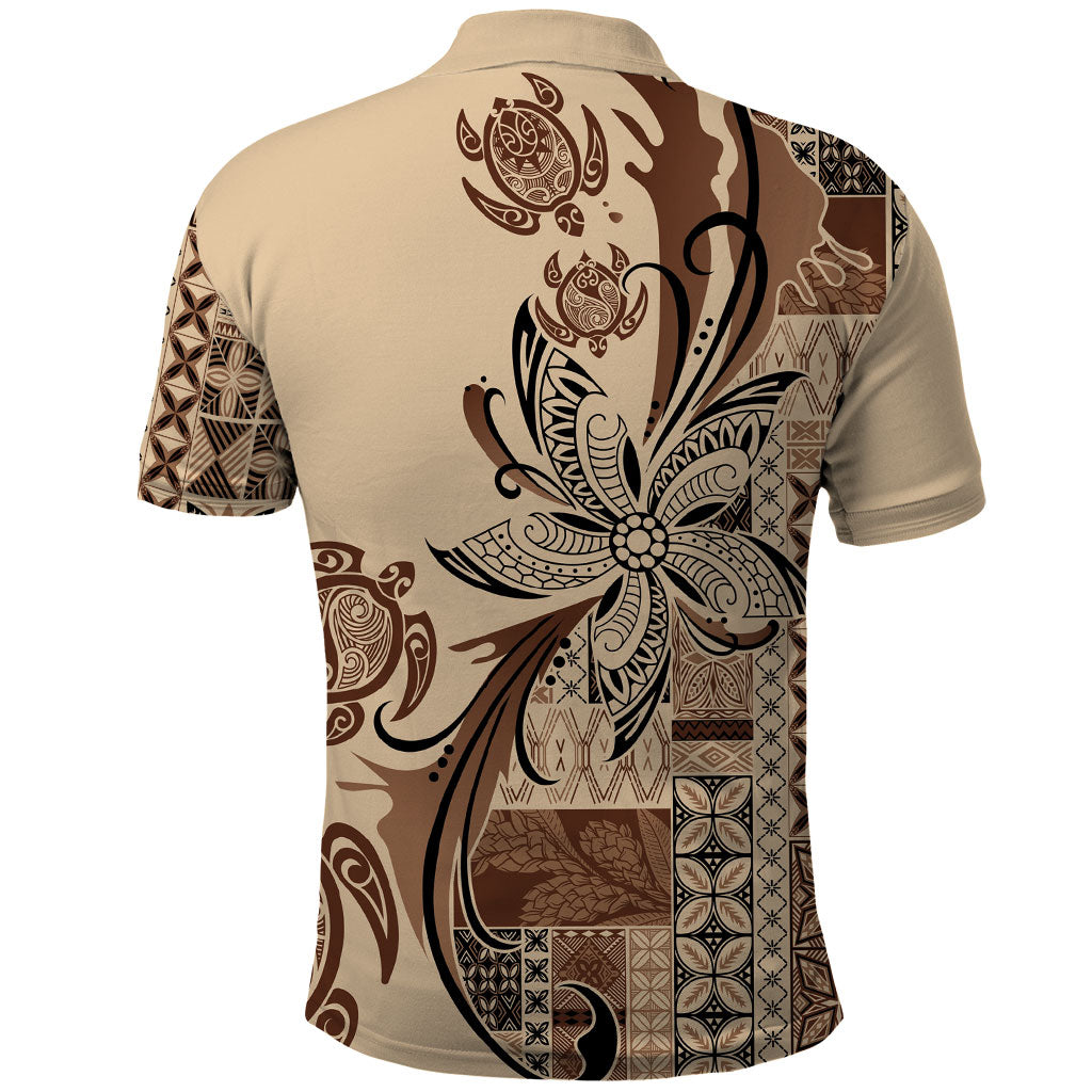 Talofa Samoa Mamanu Siapo Mix Malu Polo Shirt Classic Beige Frangipani and Turtles