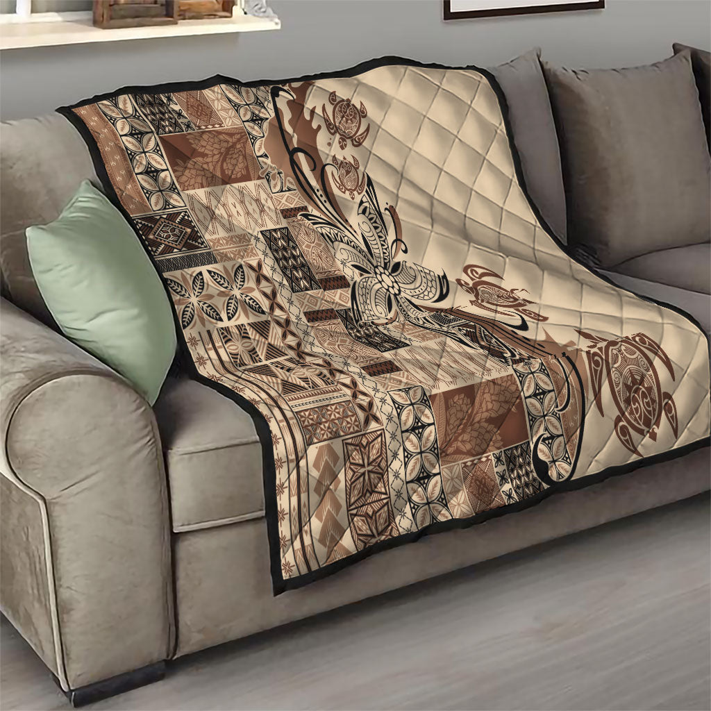 Talofa Samoa Mamanu Siapo Mix Malu Quilt Classic Beige Frangipani and Turtles