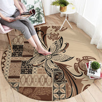 Talofa Samoa Mamanu Siapo Mix Malu Round Carpet Classic Beige Frangipani and Turtles