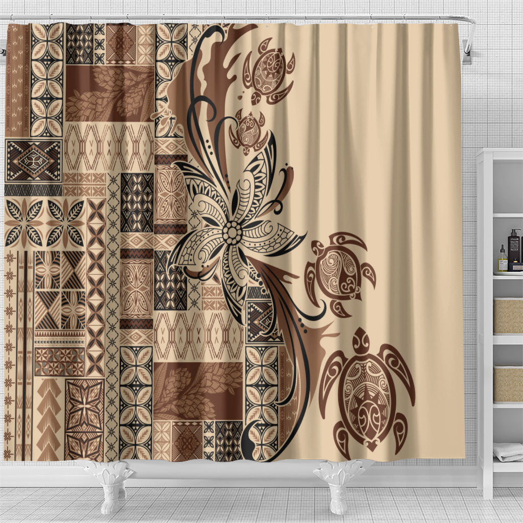 Talofa Samoa Mamanu Siapo Mix Malu Shower Curtain Classic Beige Frangipani and Turtles