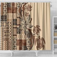 Talofa Samoa Mamanu Siapo Mix Malu Shower Curtain Classic Beige Frangipani and Turtles
