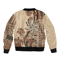 Talofa Samoa Mamanu Siapo Mix Malu Sleeve Zip Bomber Jacket Classic Beige Frangipani and Turtles