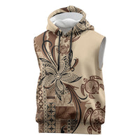 Talofa Samoa Mamanu Siapo Mix Malu Sleeveless Hoodie Classic Beige Frangipani and Turtles