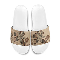 Talofa Samoa Mamanu Siapo Mix Malu Slide Sandals Classic Beige Frangipani and Turtles