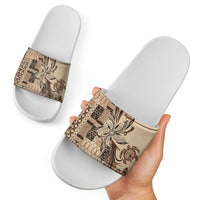 Talofa Samoa Mamanu Siapo Mix Malu Slide Sandals Classic Beige Frangipani and Turtles