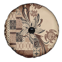 Talofa Samoa Mamanu Siapo Mix Malu Spare Tire Cover Classic Beige Frangipani and Turtles