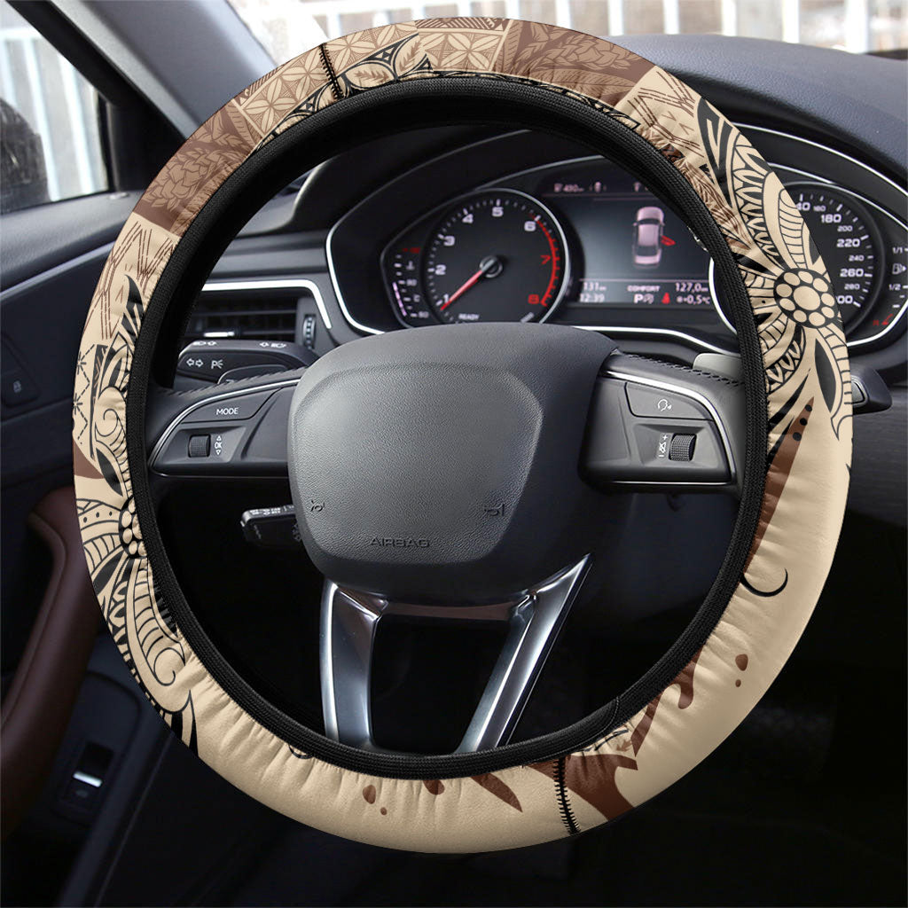 Talofa Samoa Mamanu Siapo Mix Malu Steering Wheel Cover Classic Beige Frangipani and Turtles