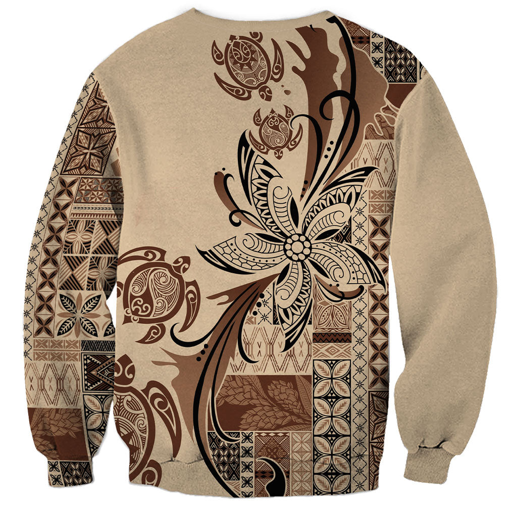 Talofa Samoa Mamanu Siapo Mix Malu Sweatshirt Classic Beige Frangipani and Turtles