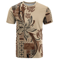 Talofa Samoa Mamanu Siapo Mix Malu T Shirt Classic Beige Frangipani and Turtles