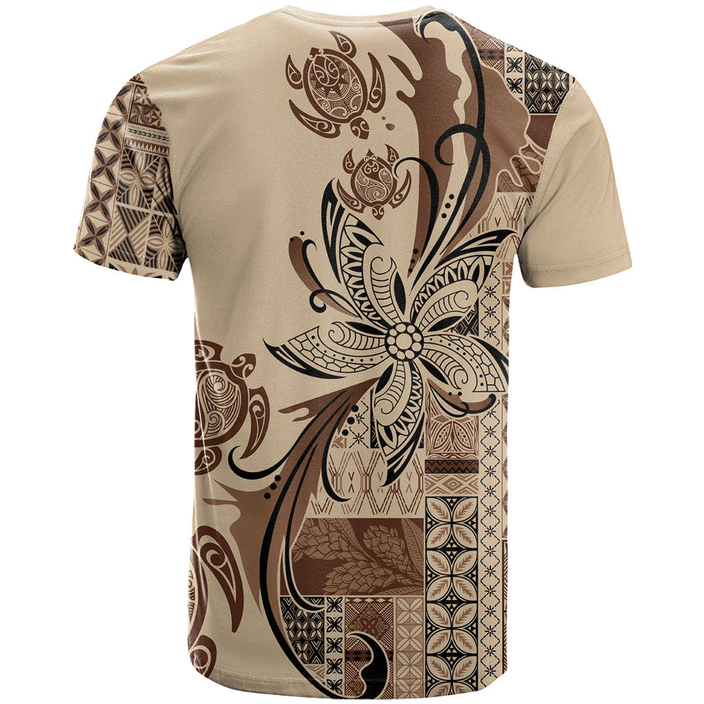 Talofa Samoa Mamanu Siapo Mix Malu T Shirt Classic Beige Frangipani and Turtles