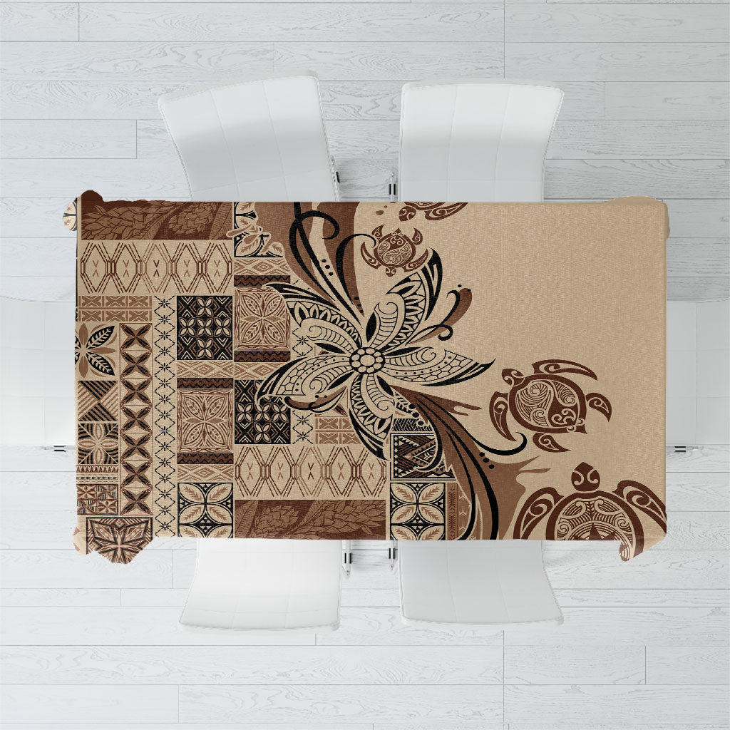 Talofa Samoa Mamanu Siapo Mix Malu Tablecloth Classic Beige Frangipani and Turtles