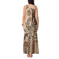 Talofa Samoa Mamanu Siapo Mix Malu Tank Maxi Dress Classic Beige Frangipani and Turtles