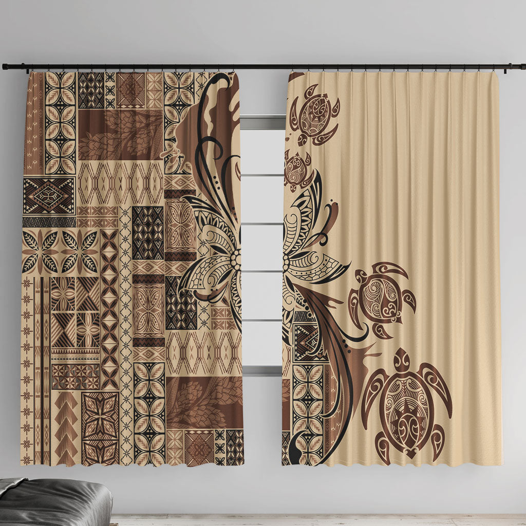 Talofa Samoa Mamanu Siapo Mix Malu Window Curtain Classic Beige Frangipani and Turtles