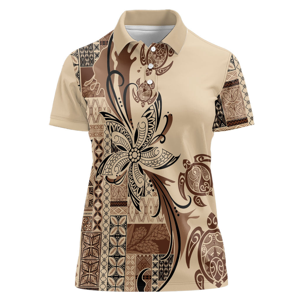 Talofa Samoa Mamanu Siapo Mix Malu Women Polo Shirt Classic Beige Frangipani and Turtles