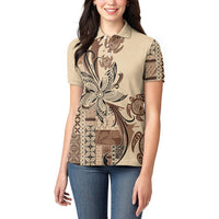 Talofa Samoa Mamanu Siapo Mix Malu Women Polo Shirt Classic Beige Frangipani and Turtles