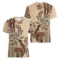 Talofa Samoa Mamanu Siapo Mix Malu Women V-Neck T-Shirt Classic Beige Frangipani and Turtles