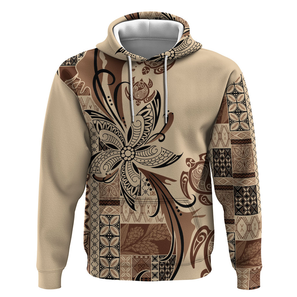 Talofa Samoa Mamanu Siapo Mix Malu Zip Hoodie Classic Beige Frangipani and Turtles