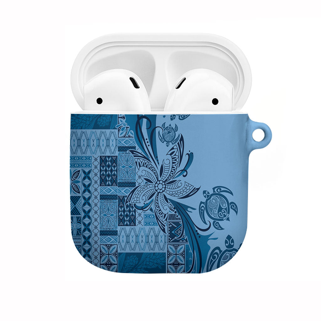 Talofa Samoa Mamanu Siapo Mix Malu AirPods Case Cool Blue Frangipani and Turtles