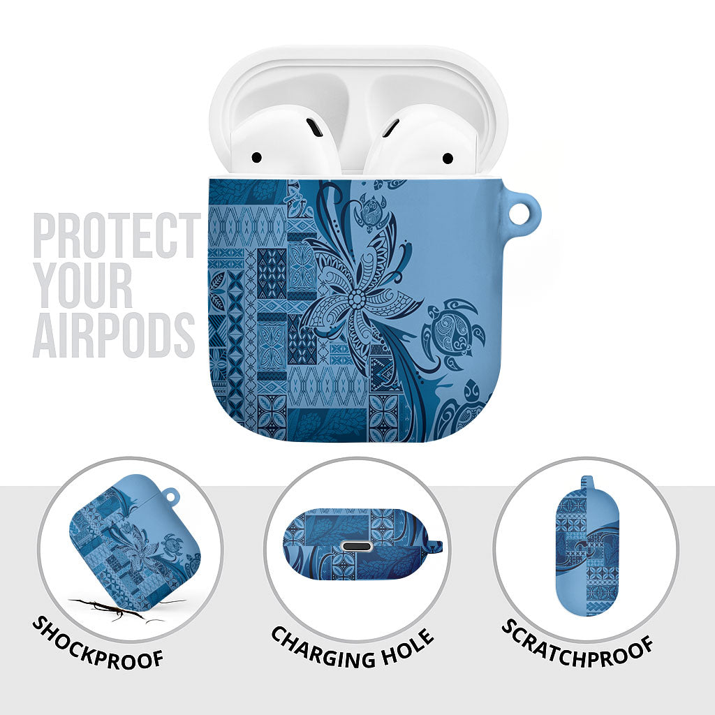 Talofa Samoa Mamanu Siapo Mix Malu AirPods Case Cool Blue Frangipani and Turtles