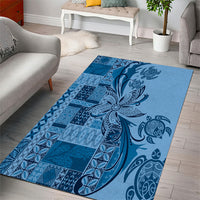Talofa Samoa Mamanu Siapo Mix Malu Area Rug Cool Blue Frangipani and Turtles