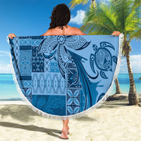 Talofa Samoa Mamanu Siapo Mix Malu Beach Blanket Cool Blue Frangipani and Turtles