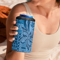 Talofa Samoa Mamanu Siapo Mix Malu 4 in 1 Can Cooler Tumbler Cool Blue Frangipani and Turtles