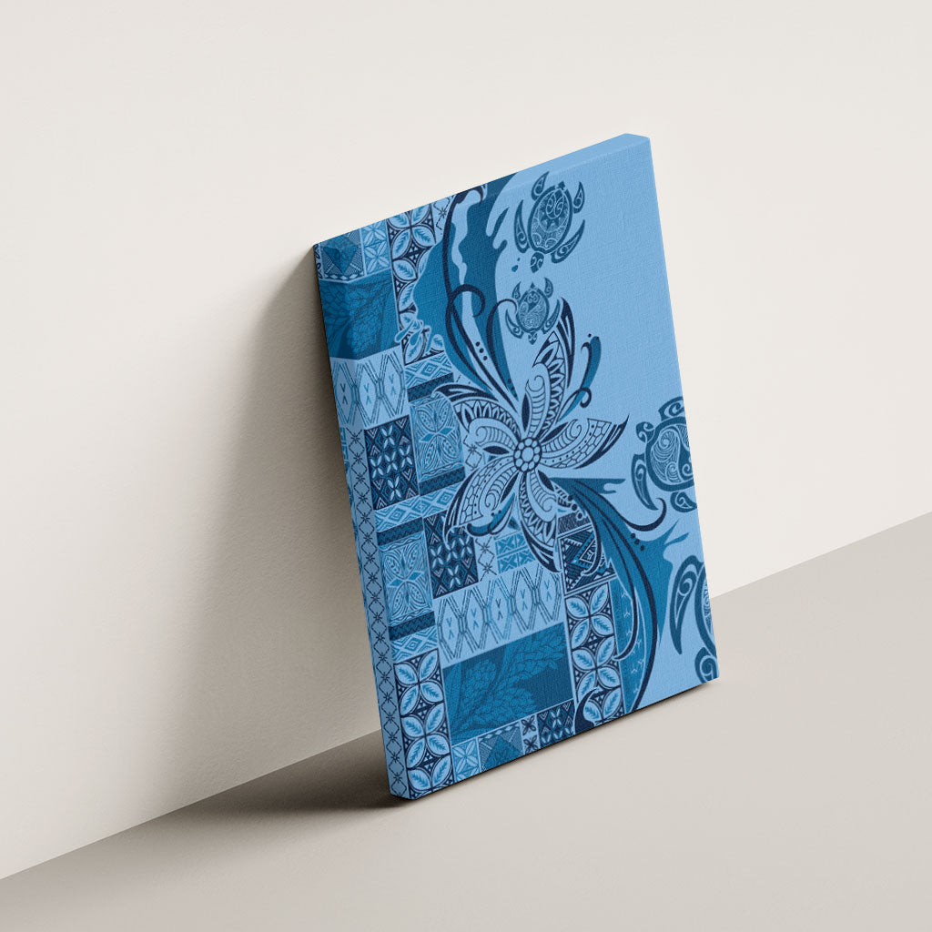 Talofa Samoa Mamanu Siapo Mix Malu Canvas Wall Art Cool Blue Frangipani and Turtles