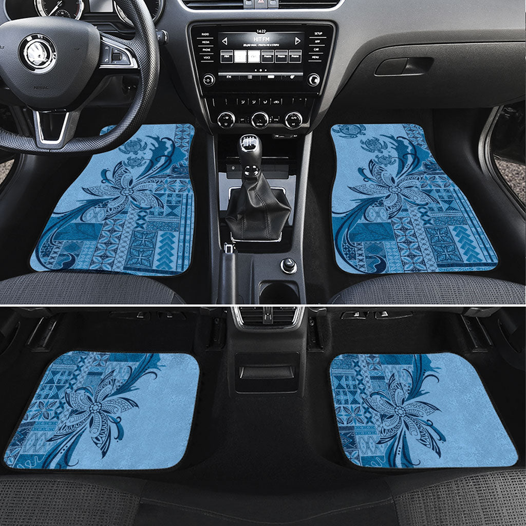 Talofa Samoa Mamanu Siapo Mix Malu Car Mats Cool Blue Frangipani and Turtles