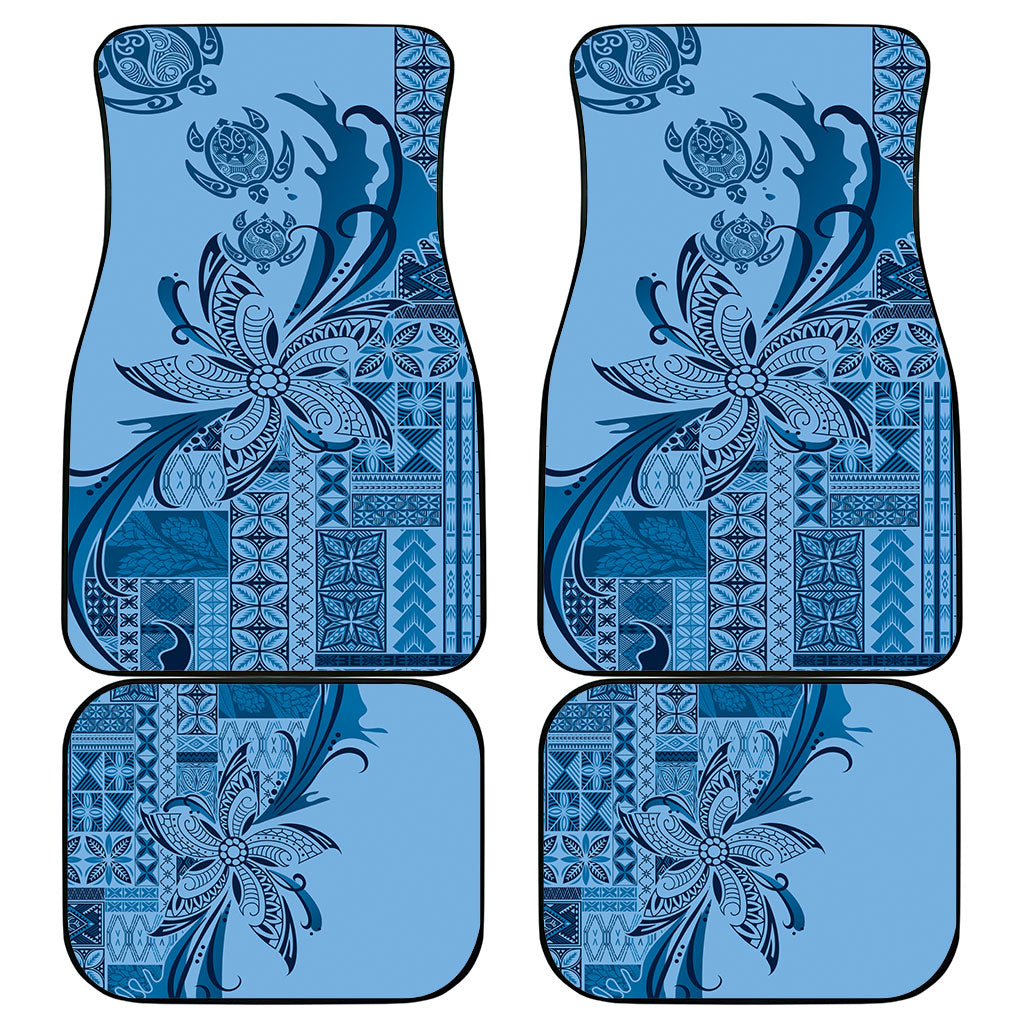 Talofa Samoa Mamanu Siapo Mix Malu Car Mats Cool Blue Frangipani and Turtles
