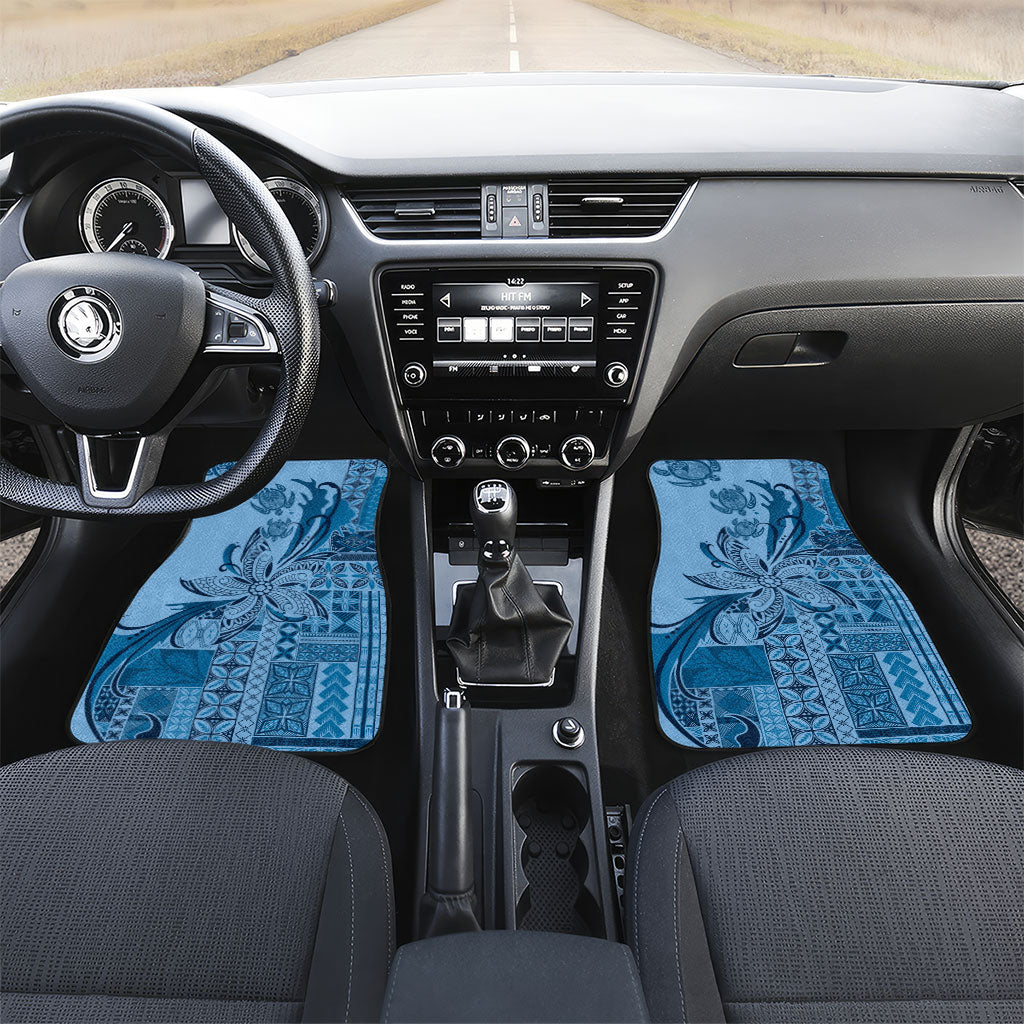 Talofa Samoa Mamanu Siapo Mix Malu Car Mats Cool Blue Frangipani and Turtles