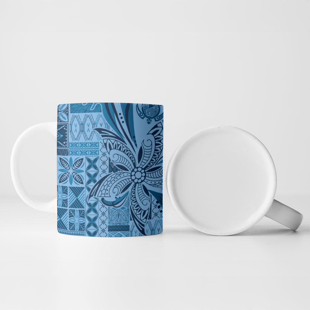 Talofa Samoa Mamanu Siapo Mix Malu Ceramic Mug Cool Blue Frangipani and Turtles