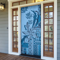 Talofa Samoa Mamanu Siapo Mix Malu Door Cover Cool Blue Frangipani and Turtles