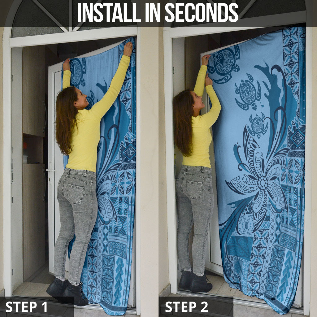 Talofa Samoa Mamanu Siapo Mix Malu Door Cover Cool Blue Frangipani and Turtles