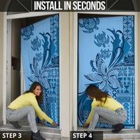 Talofa Samoa Mamanu Siapo Mix Malu Door Cover Cool Blue Frangipani and Turtles
