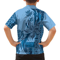 Talofa Samoa Mamanu Siapo Mix Malu Family Matching Off The Shoulder Long Sleeve Dress and Hawaiian Shirt Cool Blue Frangipani and Turtles LT7 - Polynesian Pride